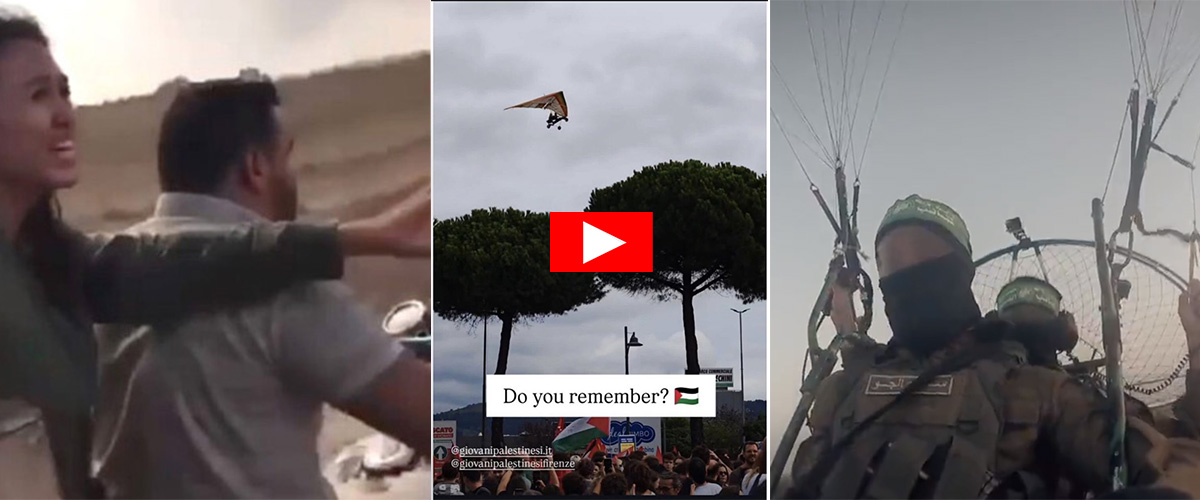 Vergognosa provocazione dei Pro Pal: un deltaplano in volo per celebrare la strage di ebrei del 7 ottobre Vergognosa provocazione dei Pro Pal: un deltaplano in volo per celebrare la strage di ebrei del 7 ottobre