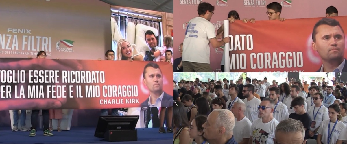Omaggio da brividi a Charlie Kirk dai ragazzi di FdI: striscione e un minuto di silenzio che l’Europarlamento ha negato (video) Omaggio da brividi a Charlie Kirk dai ragazzi di FdI: striscione e un minuto di silenzio che l’Europarlamento ha negato (video)