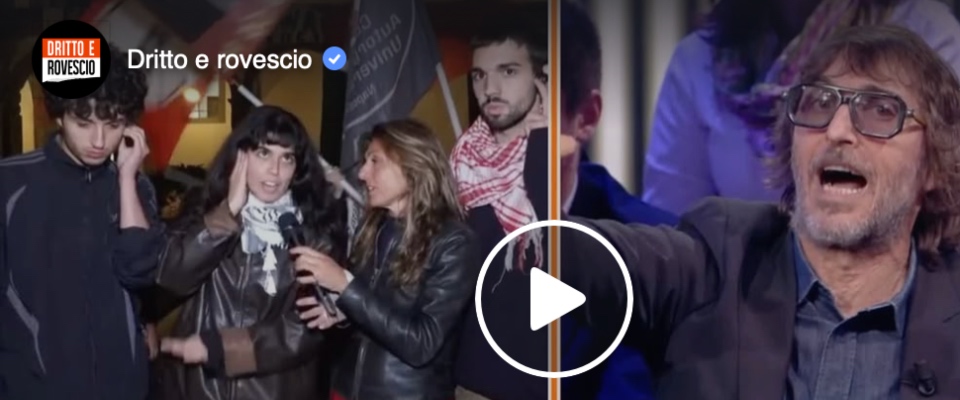 cruciani folgora una manifestante pro pal condannate le violenze di piazza ma lei imbarazzata non risponde video