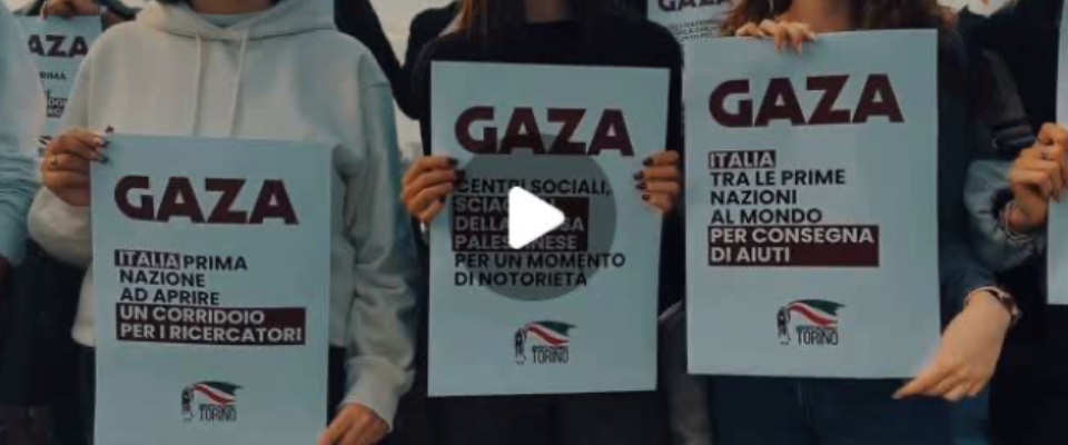 Flash mob di Gioventù nazionale a Torino: “Italia tra i primi Paesi al mondo per gli aiuti a Gaza” (video)