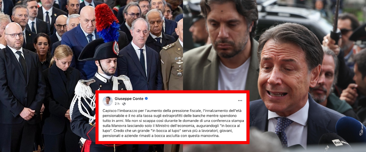 Conte sciacallesco su Meloni: “È scappata per non rispondere ai giornalisti”. Ma la premier era diretta ai funerali dei carabinieri Conte sciacallesco su Meloni: “È scappata per non rispondere ai giornalisti”. Ma la premier era diretta ai funerali dei carabinieri