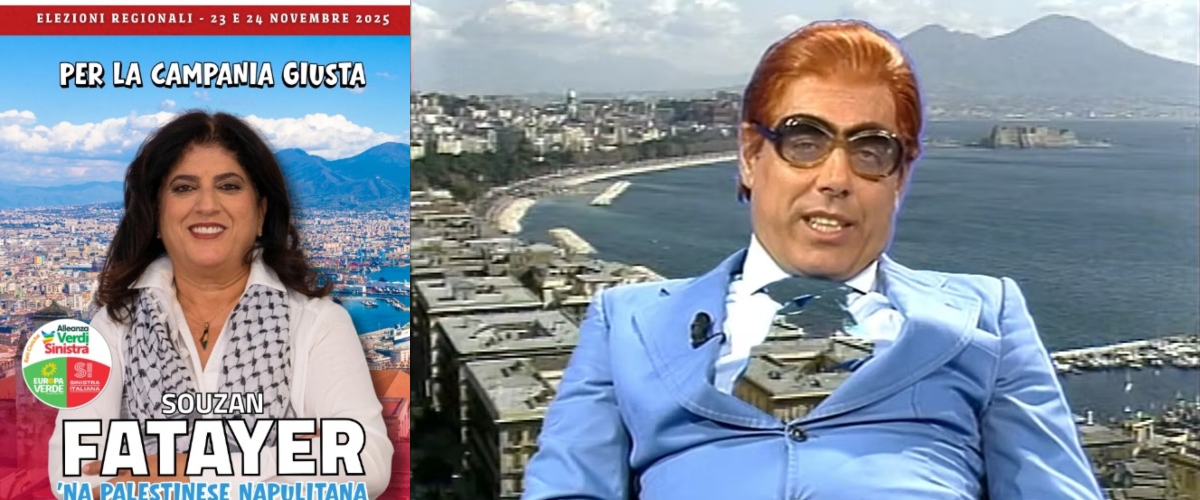 campania avs tenta il colpaccio con la candidata palestinese napulitana il vesuvio alle spalle che ricorda teocoli