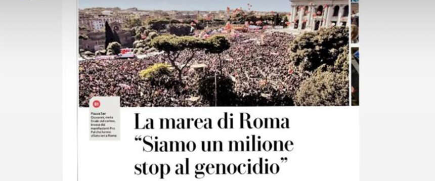 Piazza piena per il popolo Pro Pal? No, la foto di “Repubblica” è di una protesta anti-Renzi del 2014