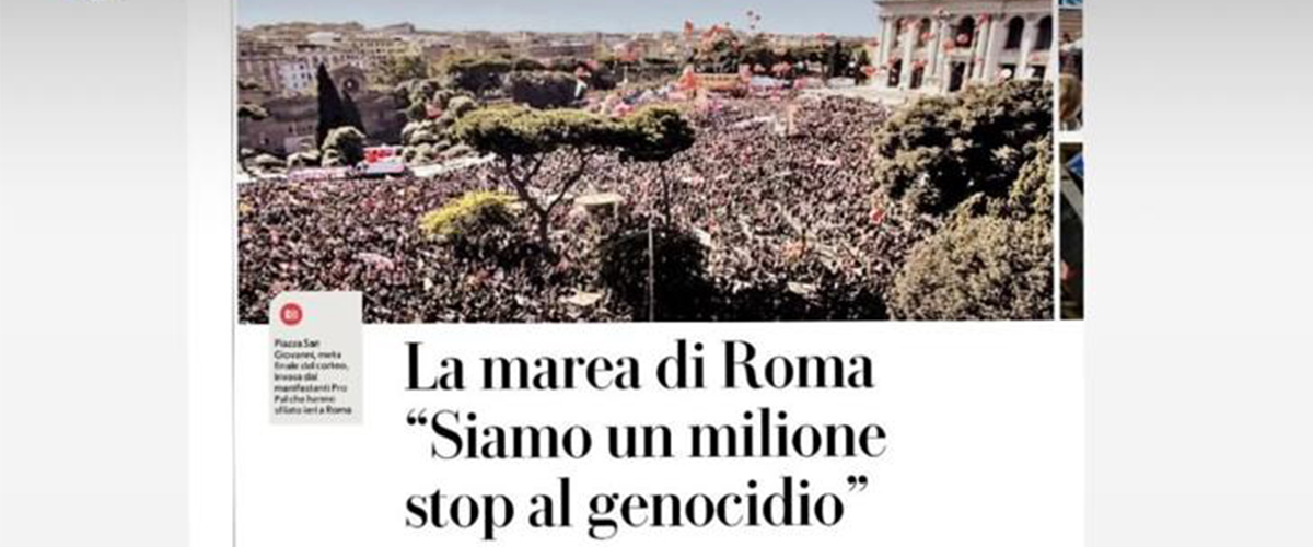 Piazza piena per il popolo Pro Pal? No, la foto di “Repubblica” è di una protesta anti Renzi del 2014