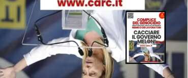 Il manifesto choc dei “comunisti resistenti”: Meloni a testa in giù. “Italia complice del genocidio di Gaza”