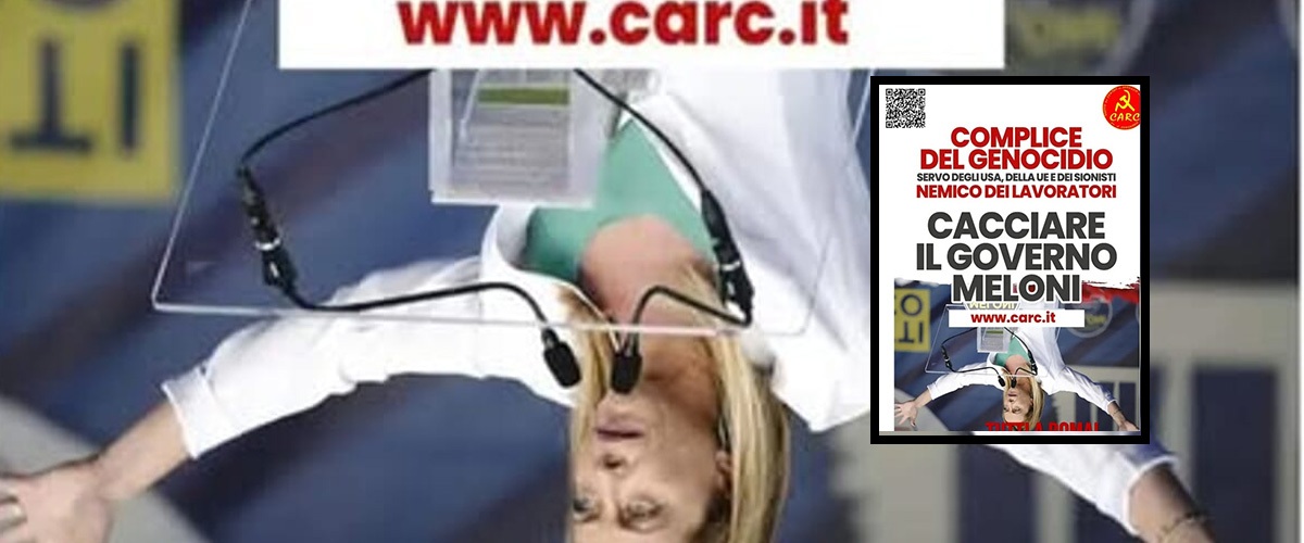 Il manifesto choc dei “comunisti resistenti”: Meloni a testa in giù. “Italia complice del genocidio di Gaza” Il manifesto choc dei “comunisti resistenti”: Meloni a testa in giù. “Italia complice del genocidio di Gaza”