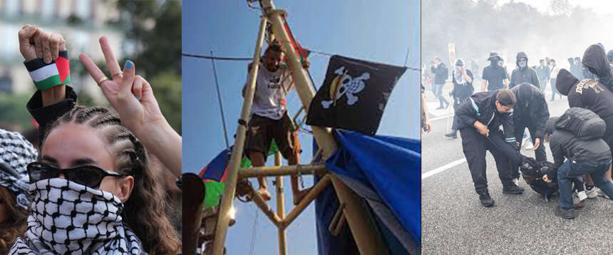 Un teschio come simbolo della protesta Pro Flotilla: libertà con minaccia di morte e terrore. Se questo è il pacifismo…