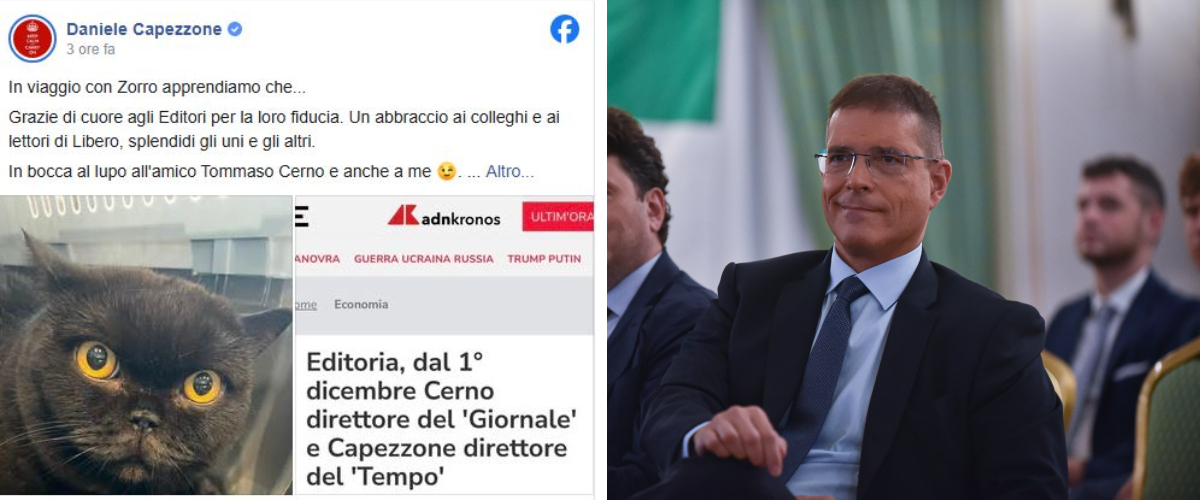 Capezzone dal 1 dicembre alla guida del Tempo. L’annuncio pop sui social con il gatto Zorro: “Apprendiamo che…”