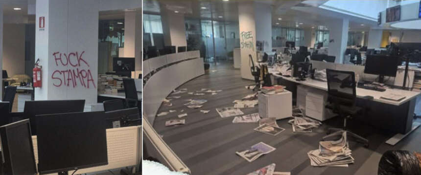 Attacco alla stampa da sinistra. Gli antagonisti devastano la redazione de “La Stampa” e lanciano letame