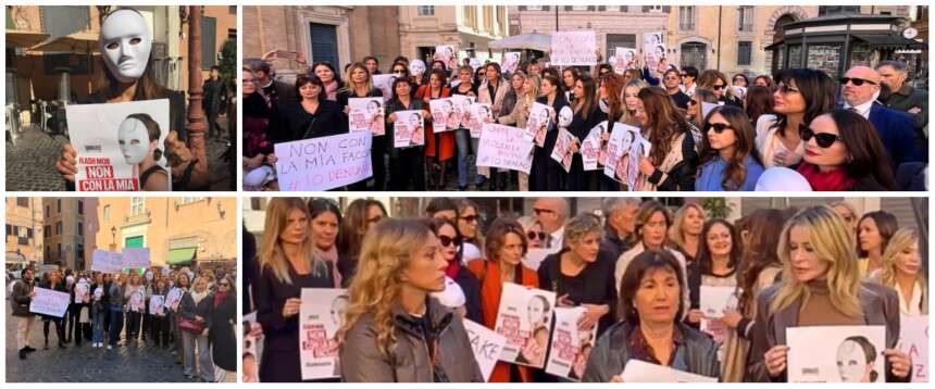 Pornografia con l’IA, al flash mob di Giornaliste Italiane presenza bipartisan per la battaglia in difesa della dignità delle donne