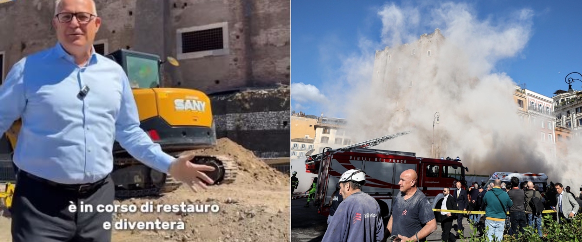 Crollo della Torre dei Conti, virale il video di Gualtieri che illustra con orgoglio il restauro (video) Crollo della Torre dei Conti, virale il video di Gualtieri che illustra con orgoglio il restauro (video)