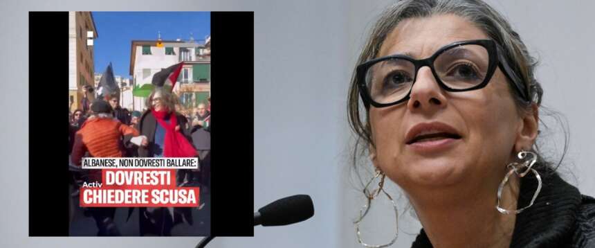 Albanese non si scusa, ma si esibisce in un ballo scatenato al corteo pro-Pal. FdI: “Malafede o incoscienza?” (video)