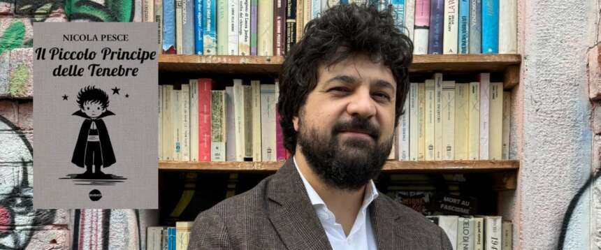 Nicola Pesce. Nel riquadro, uno dei suoi libri “Il Piccolo Principe delle Tenebre”