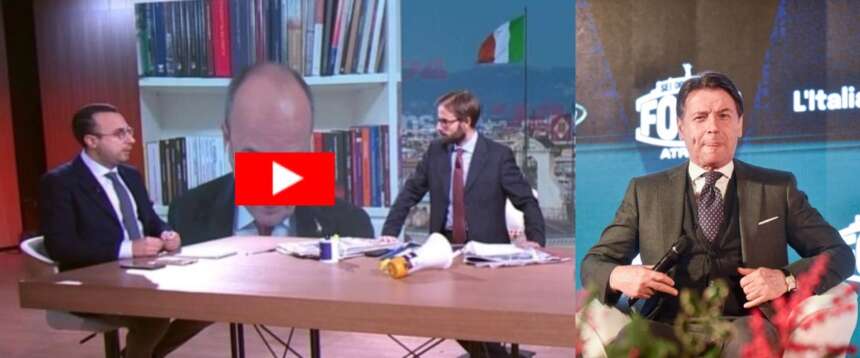 Il direttore del Secolo d’Italia, Antonio Rapisarda, a Inside24. Nel riquadro, Giuseppe Conte