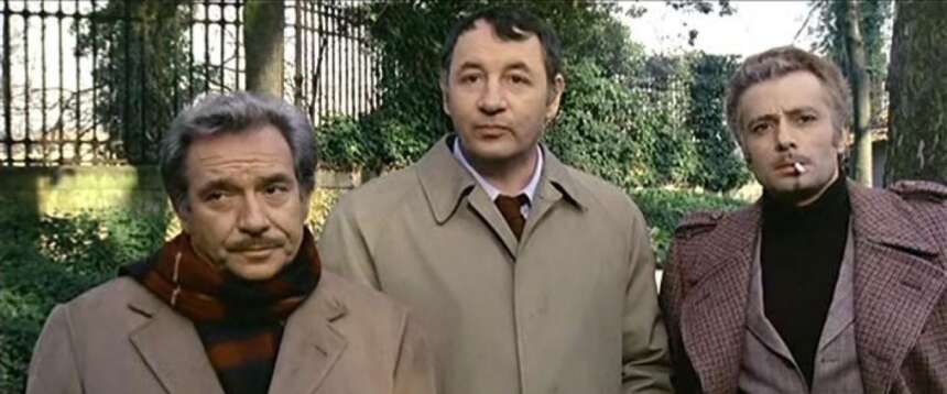 Ugo Tognazzi, Philippe Noiret e Duilio Del Prete durante il film “Amici miei”