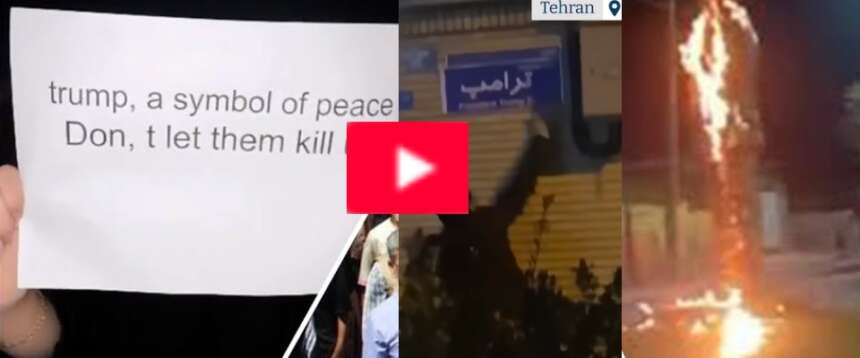 Manifestanti iraniani intitolano una via a Trump e danno fuoco alle statue di Khamenei e Soleimani (video)