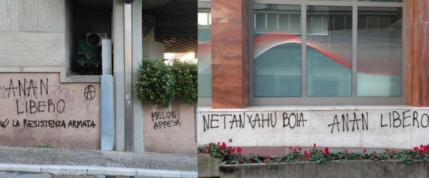 “Meloni appesa”, delirio e violenza anarchica sui muri di Massa