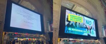 Giustizia, balle spaziali alla stazione di Milano sul referendum: bufera sul cartellone pubblicitario ingannevole