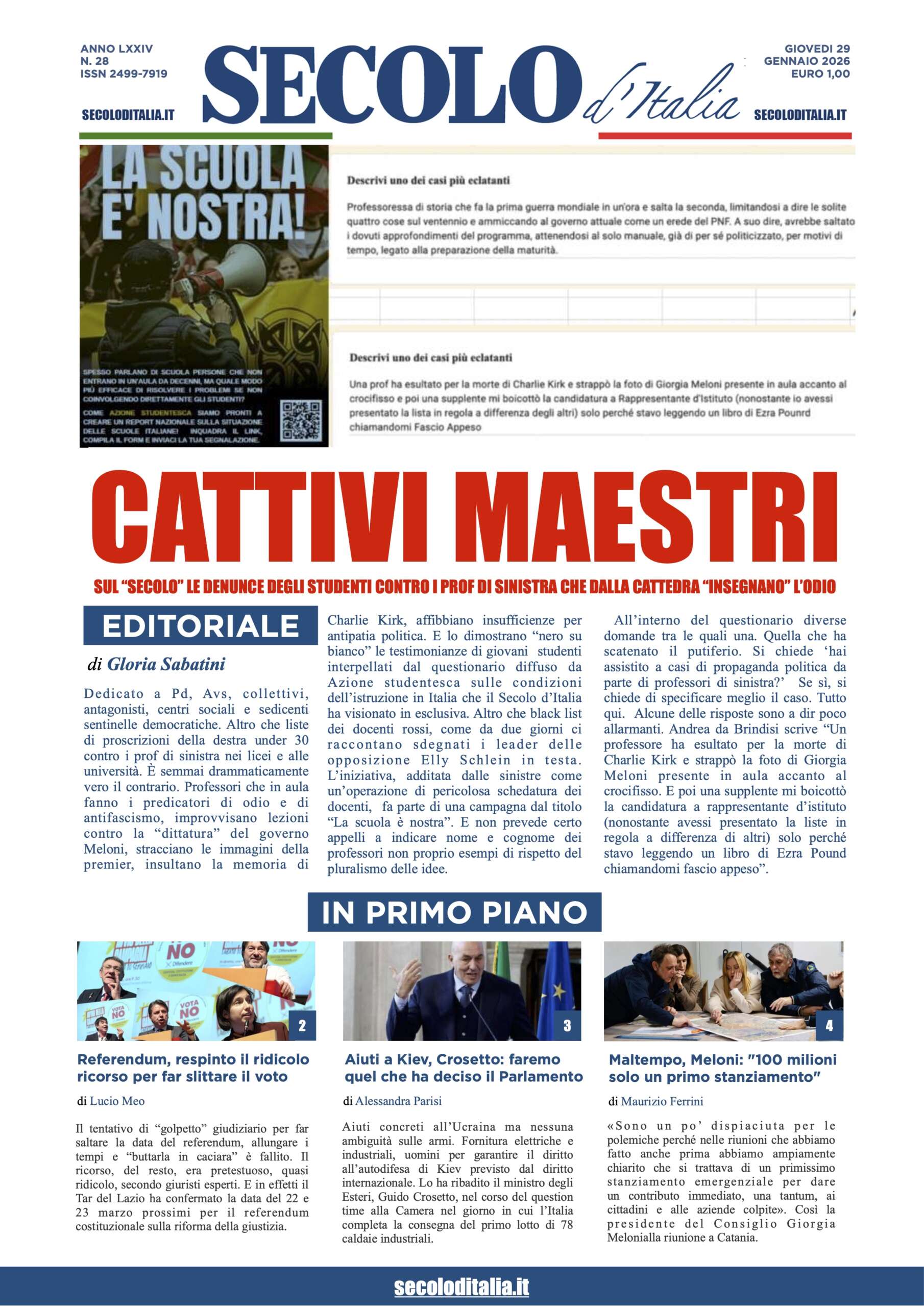 Giovedi 29 gennaio 2026