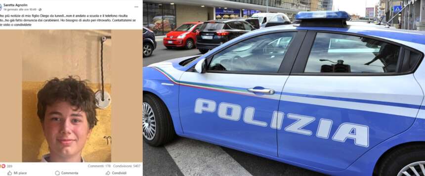 Ritrovato a Milano Diego Baroni, il 14enne scomparso da Verona il 12 gennaio scorso