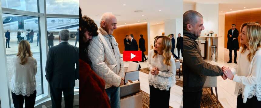 Trentini e Burlò finalmente a casa, Meloni, Tajani e mamma Armanda ad accoglierli