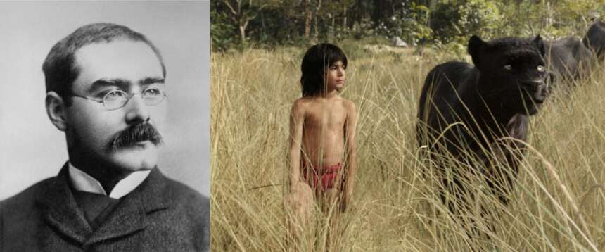 Rudyard Kipling e una scena del film Disney “Il libro della Giungla”