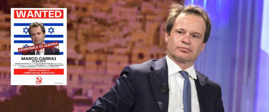 Marco Carrai. Nel riquadro, il delirante volantino del (n)Pci