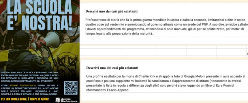 “ll mio prof ha strappato la foto di Meloni e mi ha chiamato fascio appeso”. Le risposte degli studenti al questionario di Azione studentesca