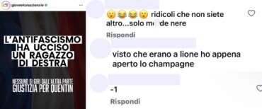 Quentin dileggiato come Kirk: Gn pubblica un post e un utente scrive “-1” nei commenti