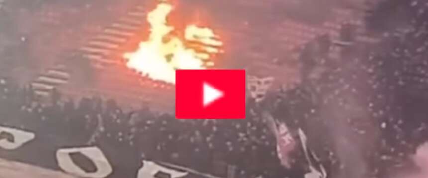 Serbia, tifosi del Partizan danno fuoco allo stadio durante il derby contro la Stella Rossa (video)