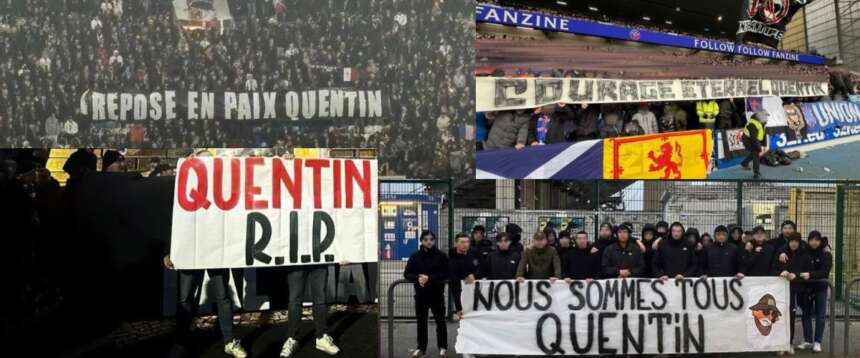 Il tifo calcistico piange Quentin: da Lione a Roma striscioni in ricordo del giovane francese ucciso dagli antifascisti