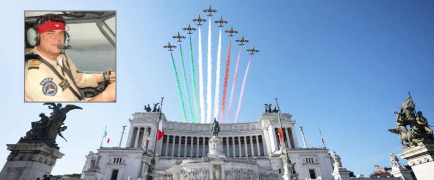 Le Frecce Tricolori. Nel riquadro, il generale Antonio Urbano