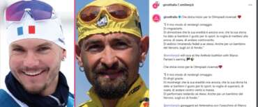 Il biatleta francese Jacquelin rende omaggio a Marco Pantani indossando il suo orecchino