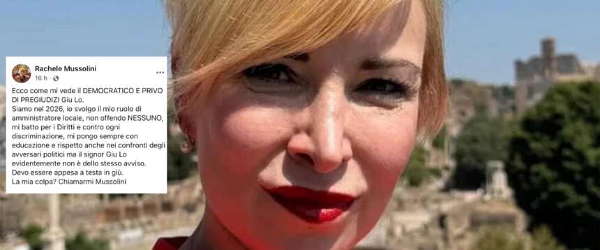 Rachele Mussolini a testa in giù, lo squallido commento di un utente sui social: “La vedo bene così”