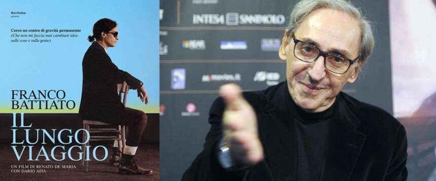 Franco Battiato e la locandina del film sulla sua vita
