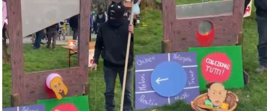 Video choc: “la testa” di Giorgia Meloni decapitata da una finta ghigliottina