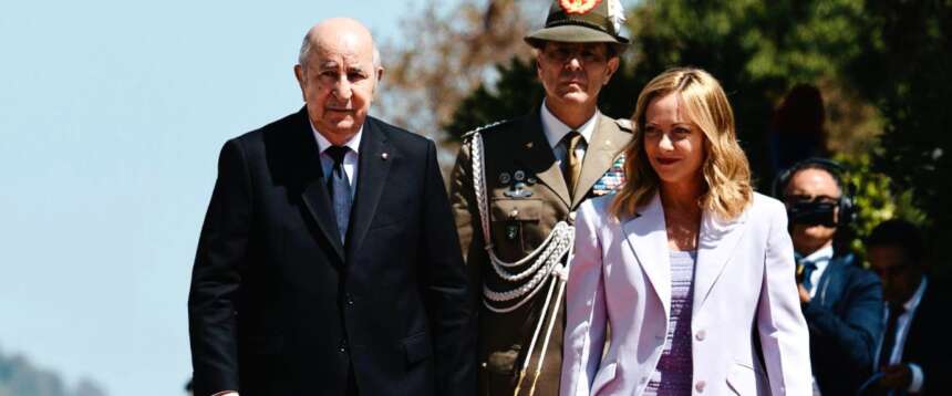 La premier Giorgia Meloni con il presidente dell’Algeria, Abdelmadjid Tebboune, durante la sua visita a Roma nel luglio scorso