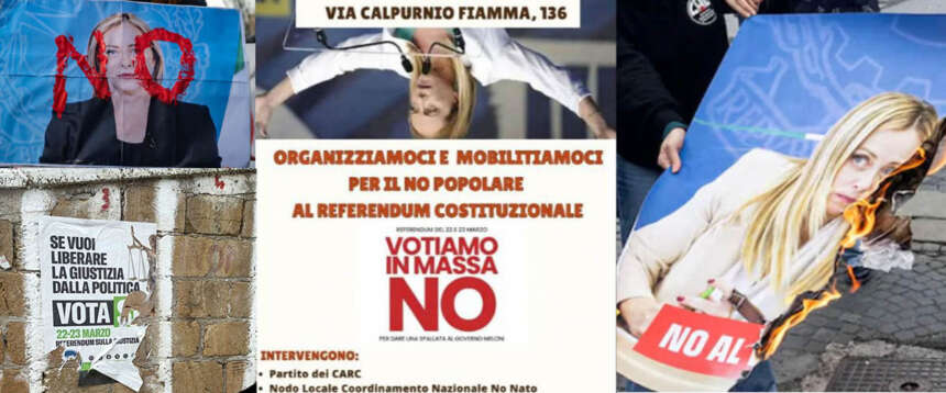 Meloni a testa in giù, col sangue o bruciata in piazza: il fronte del “No” chiude in bruttezza e volgarità
