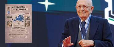 Sabino Cassese; nel riquadro, la locandina dell’incontro “Le parole dell’Europa”