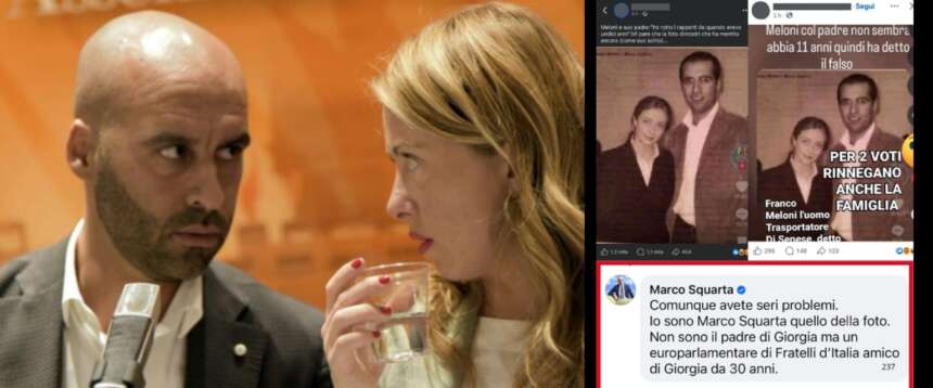 La foto di Meloni con l’eurodeputato Squarta scatena l’ultimo indegno fake: “Quello è il padre”