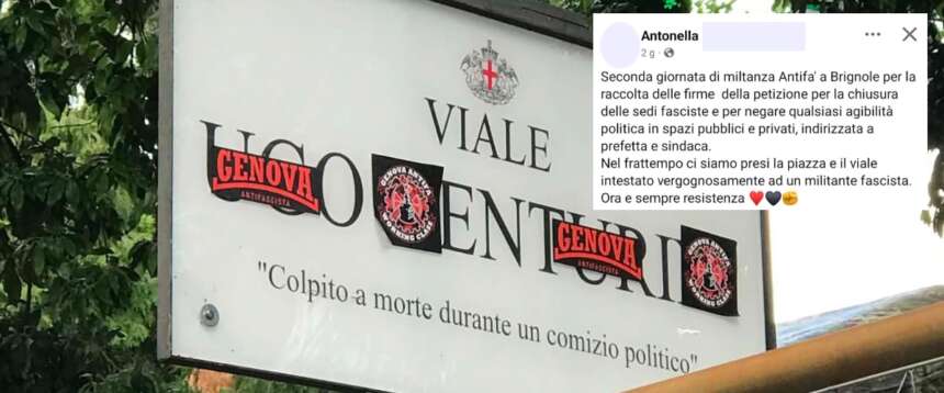 Genova, vandalizzata la targa del missino Ugo Venturini dopo un presidio antifascista. FdI: “Salis condannerà?”