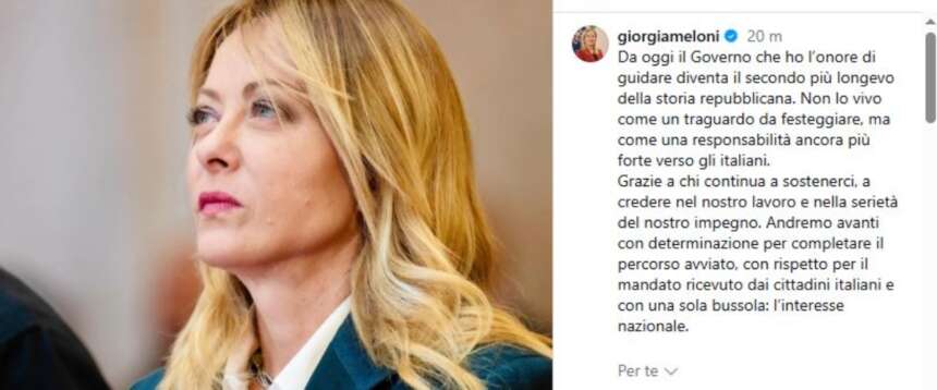 Governo Meloni, primato di stabilità: da oggi è il secondo più longevo della storia della Repubblica