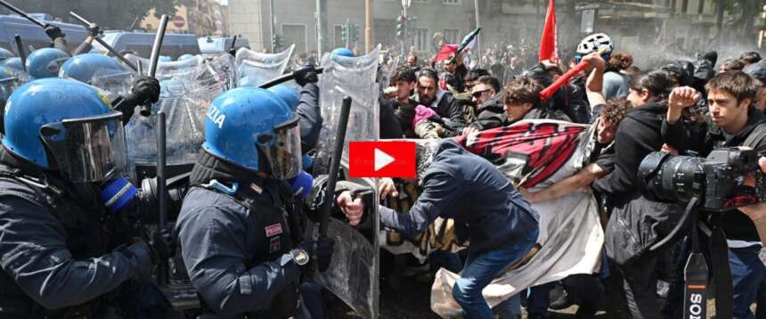 Primo Maggio a Torino, il solito copione violento degli antagonisti di Askatasuna oggi insieme agli attivisti pro-Flottilla