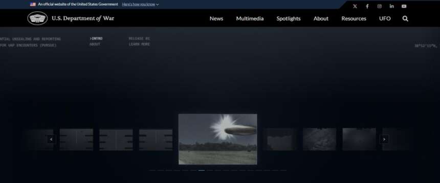 La pagina “Ufo” sul sito del Pentagono