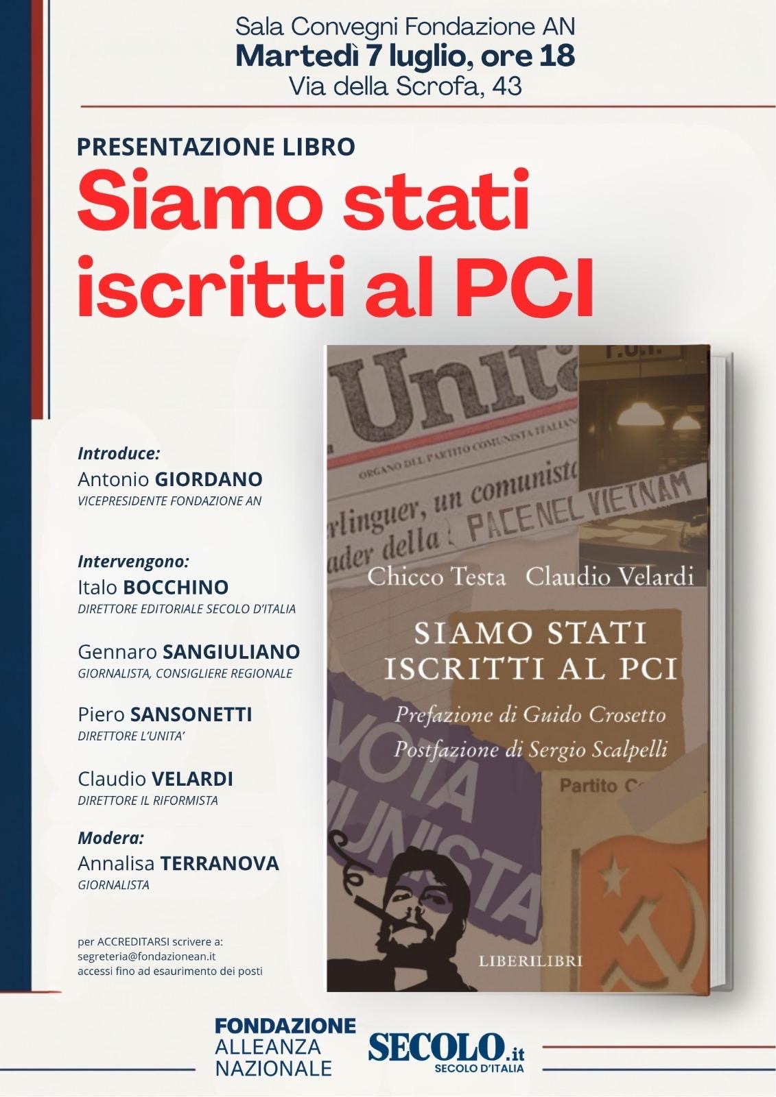 “Siamo stati iscritti al PCI”, alla Fondazione An la presentazione del libro di Testa e Velardi