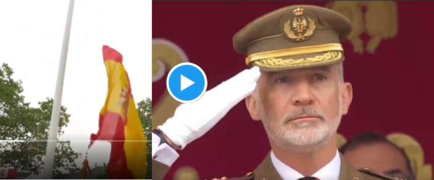 La Spagna si perde pure la bandiera: l’espressione di Re Felipe è tutta un programma (video)