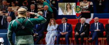 Italian Prime Minister Giorgia Meloni attends the military parade on the occasion of the 80th anniversary of Republic Day, in Rome, Italy, 2 June 2026. ANSA/GIUSEPPE LAMI