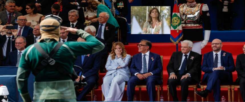 Italian Prime Minister Giorgia Meloni attends the military parade on the occasion of the 80th anniversary of Republic Day, in Rome, Italy, 2 June 2026. ANSA/GIUSEPPE LAMI