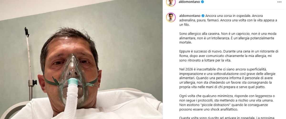 Paura per Aldo Montano: la vita appesa a un filo. “Sono allergico alla caseina, ma a cena al ristorante dirlo non è bastato”