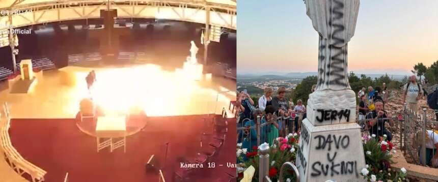 Vandali bruciano l’altare di San Giacomo e imbrattano le statue della Madonna a Medjugorje